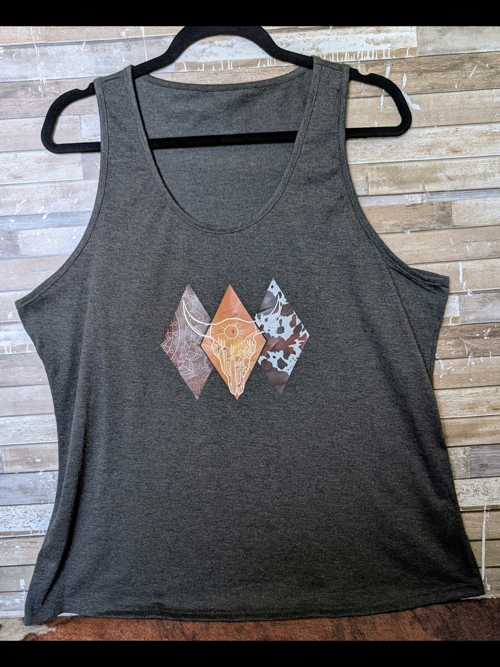 Unbranded Heather Dark Gray Boho Western Design Graphic Tank